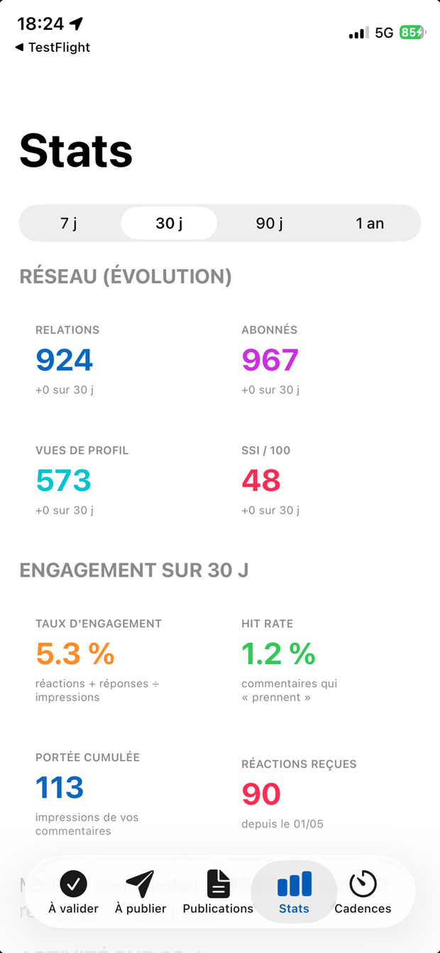 OpenCenterAI app — Stats screen